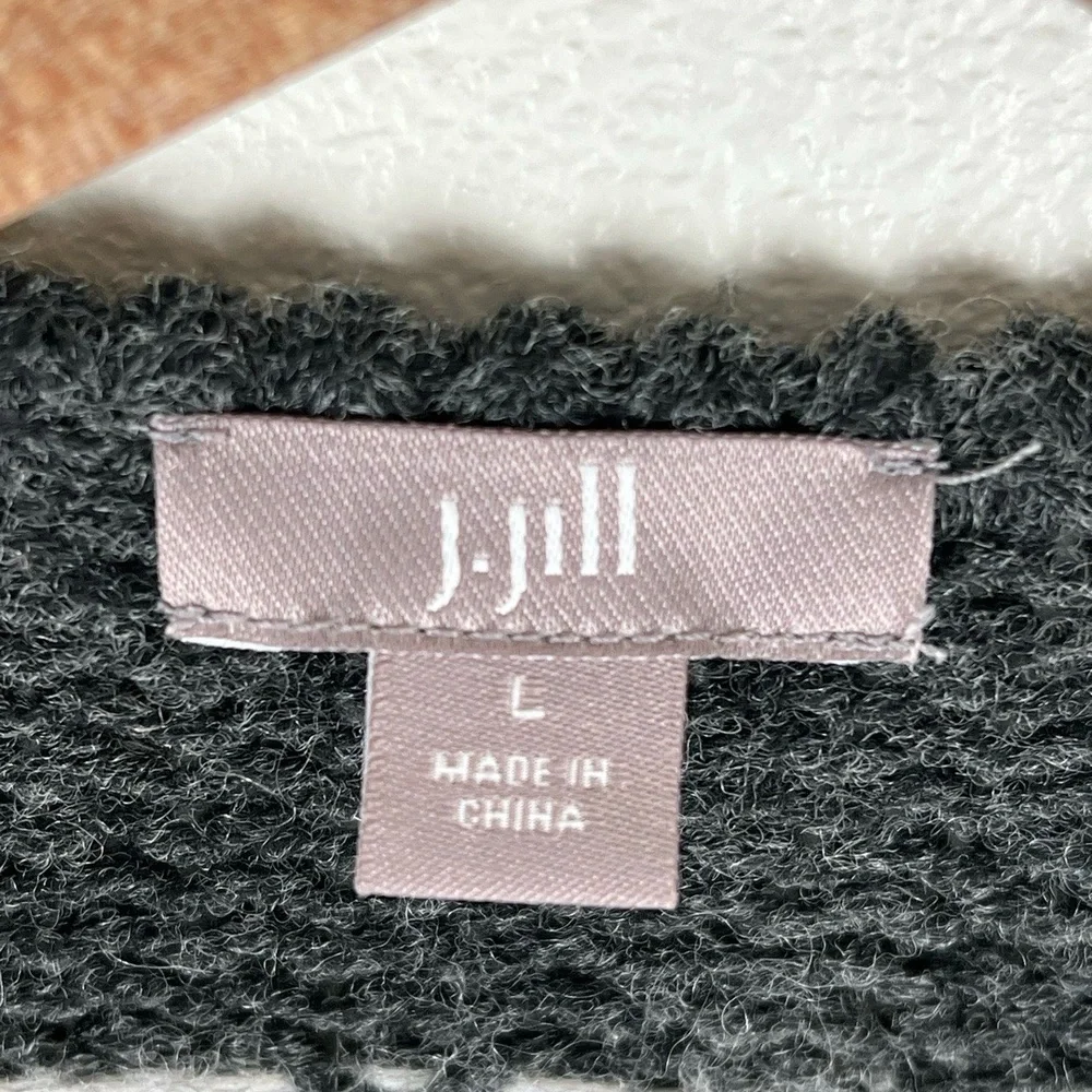 J.Jill Womens Cardigan Size‎ L Gray Fair Isle Beaded Pockets Scandi Coastal Wool